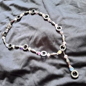 Handmade pendant necklace, hematite,  crystal, sterling silver composition.